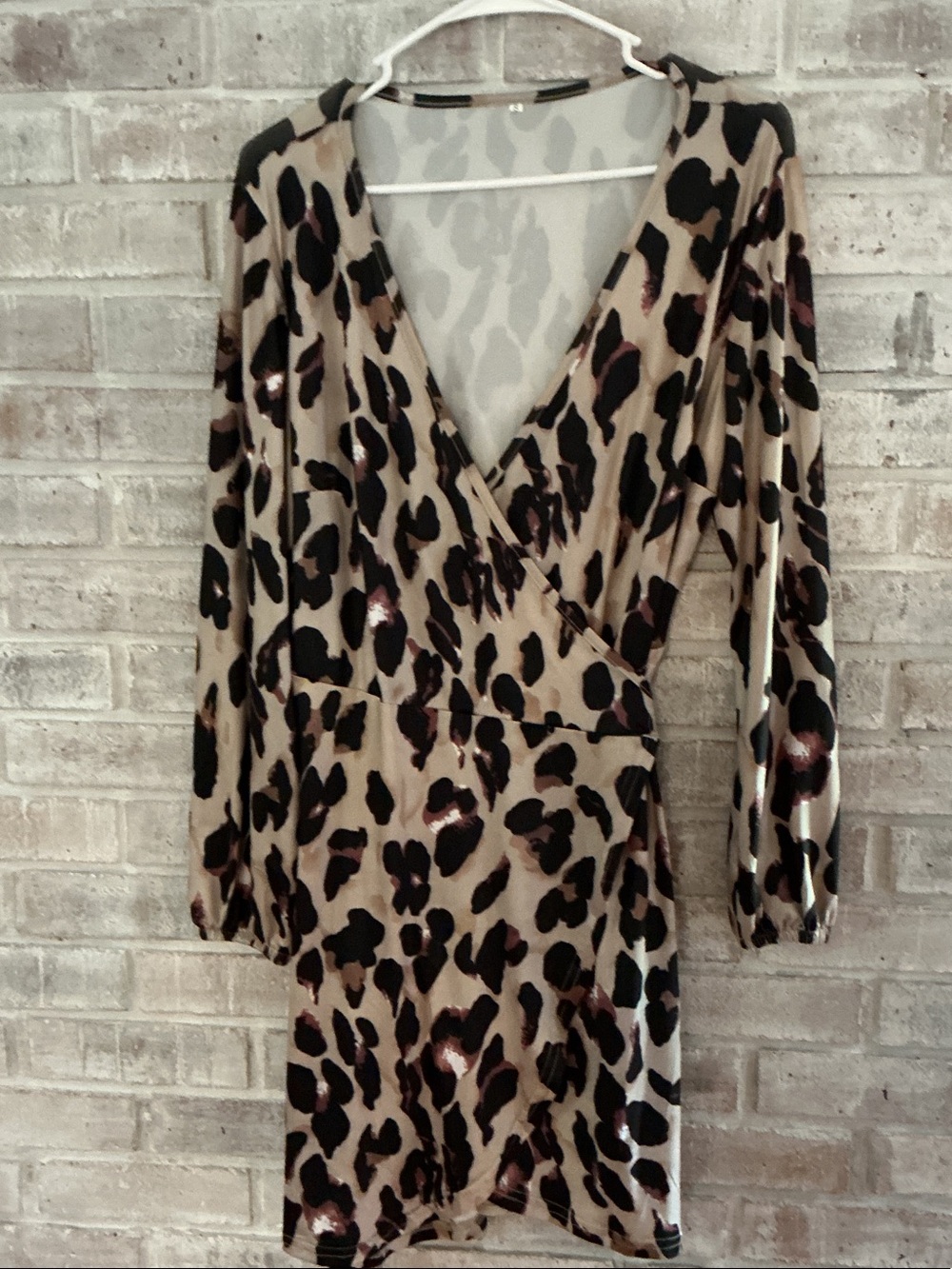 Boutique NWOT Leopard Print Wrap Dress in Beige and Black